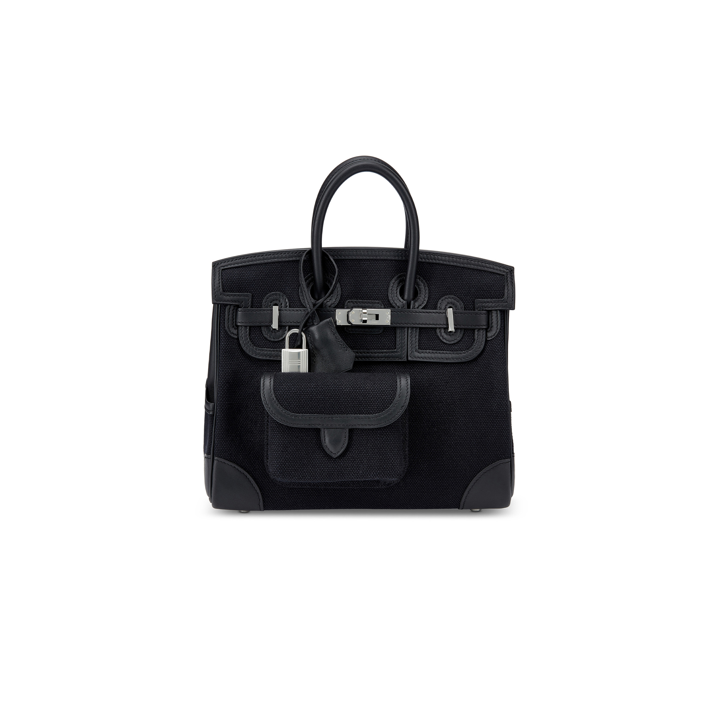 H**mes master birkin 25 black canvas bag silver buckle msbk3401804 (25*20*13cm)